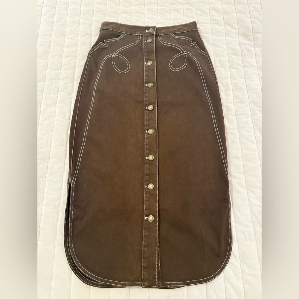 Elegant Brown Button-Front Pencil Skirt